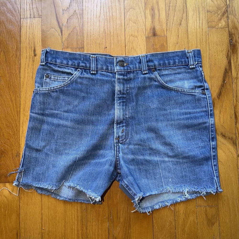 Vintage Levi's Shorts 32 Blue Denim Cutoff Movin' On Western Cowboy‎ Orange Tab